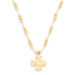 Wholesale multiple Metal Beaded Necklace Hammered Metal Plus Cross Pendant L Ext