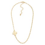 Wholesale paperclip Chain Link Necklace Side Stationary Hammered Metal Plus Cros