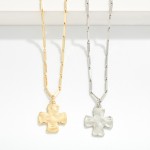 Wholesale metal Bar Link Chain Link Necklace Hammered Metal Plus Cross Pendant L