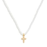 Wholesale pearl Beaded Necklace Cross Pendant L Extender L