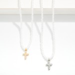 Wholesale pearl Beaded Necklace Cross Pendant L Extender L