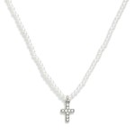 Wholesale pearl Beaded Necklace Cross Pendant L Extender L