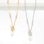 Wholesale chain Link Necklace Metal Beaded Stations Flat Pearl Toggle Clasp L