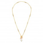 Wholesale chain Link Necklace Metal Beaded Stations Flat Pearl Toggle Clasp L