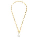 Wholesale metal Paperclip Chain Link Necklace Toggle Clasp Pearl Pendant L