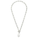 Wholesale metal Paperclip Chain Link Necklace Toggle Clasp Pearl Pendant L