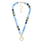 Wholesale marbled Acetate Beaded Necklace Gold Beaded Stations Heart Pendant L E