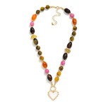 Wholesale marbled Acetate Beaded Necklace Gold Beaded Stations Heart Pendant L E