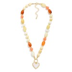 Wholesale marbled Acetate Beaded Necklace Gold Beaded Stations Heart Pendant L E
