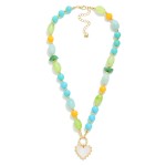 Wholesale marbled Acetate Beaded Necklace Gold Beaded Stations Heart Pendant L E
