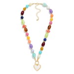 Wholesale marbled Acetate Beaded Necklace Gold Beaded Stations Heart Pendant L E