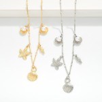 Wholesale metal Bar Chain Link Necklace Beach Charms Gold Tones Pearls L Extende