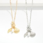 Wholesale paperclip Chain Link Necklace Metal Shells Pearl Toggle Clasp Pendant