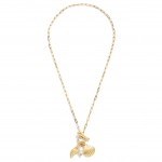 Wholesale paperclip Chain Link Necklace Metal Shells Pearl Toggle Clasp Pendant