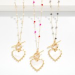 Wholesale chain Link Necklace Bead Stations Pearlescent Heart Pendant L
