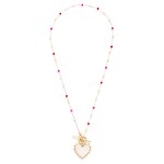 Wholesale chain Link Necklace Bead Stations Pearlescent Heart Pendant L