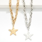 Wholesale oval Chain Link Necklace Hammered Star Pendant L Extender L