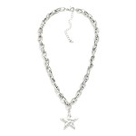 Wholesale oval Chain Link Necklace Hammered Star Pendant L Extender L