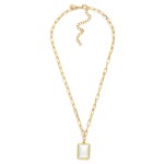 Wholesale paperclip Chain Link Necklace Two Squared Border Pendant L Extender L