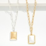 Wholesale paperclip Chain Link Necklace Two Squared Border Pendant L Extender L