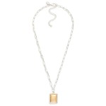 Wholesale paperclip Chain Link Necklace Two Squared Border Pendant L Extender L