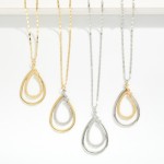 Wholesale metal Chain Link Necklace Textured Nesting Teardrop Pendant L Extender