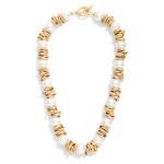 Wholesale beaded Necklace Pearl Metal Rings Stations Toggle Clasp L