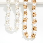 Wholesale beaded Necklace Pearl Metal Rings Stations Toggle Clasp L