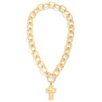 Wholesale hammered Chain Link Necklace Toggle Clasp Cross Pendants L