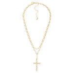 Wholesale layered Chain Link Necklace Pearls Pearl Studded Cross Pendant L Exten