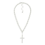Wholesale layered Chain Link Necklace Pearls Pearl Studded Cross Pendant L Exten