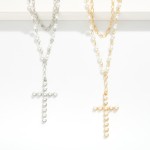 Wholesale layered Chain Link Necklace Pearls Pearl Studded Cross Pendant L Exten