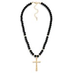 Wholesale faceted Glass Beaded Necklace Cross Pendant Gold Tones L