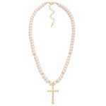 Wholesale faceted Glass Beaded Necklace Cross Pendant Gold Tones L