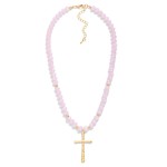 Wholesale faceted Glass Beaded Necklace Cross Pendant Gold Tones L