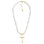 Wholesale faceted Glass Beaded Necklace Cross Pendant Gold Tones L