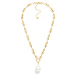 Wholesale horsebit Link Chain Link Necklace Baroque Pearl Pendant Gold Dipped L