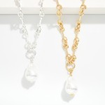 Wholesale horsebit Link Chain Link Necklace Baroque Pearl Pendant Gold Dipped L