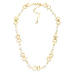 Wholesale chain Link Horse Bit Necklace Pearl Stations Gold Dipped L