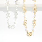 Wholesale chain Link Horse Bit Necklace Pearl Stations Gold Dipped L