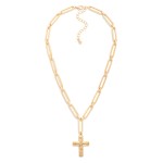 Wholesale matte Metal Paperclip Chain Link Necklace Cross Pendant L Extender L