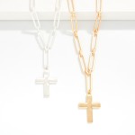 Wholesale matte Metal Paperclip Chain Link Necklace Cross Pendant L Extender L