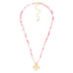 Wholesale faceted Beaded Necklace Metal Plus Cross Pendant L Extender L