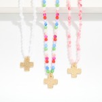 Wholesale faceted Beaded Necklace Metal Plus Cross Pendant L Extender L