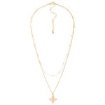 Wholesale layered Dainty Chain Link Necklace Pearl Stations Flower Pendant L