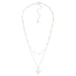 Wholesale layered Dainty Chain Link Necklace Pearl Stations Flower Pendant L