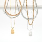 Wholesale layered Multi Link Chain Link Necklace Brushed Metal Pendant L