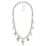Wholesale twisted Metal Link Chain Link Necklace Engraved Cross Charms L Extende