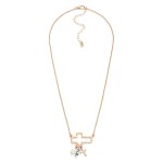 Wholesale chain Link Necklace Hammered Metal Hollow Cross Pendant Faith Pearl Ch