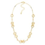 Wholesale hammered Metal Horsebit Chain Link Necklace Rhinestone Details L Exten